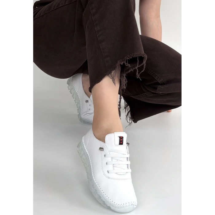 Jiten Beyaz Deri Bağcıklı Spor Ayakkabı