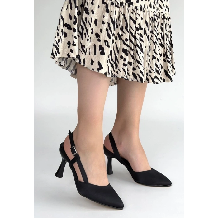 Joga Siyah Cilt Simli Topuklu Ayakkabı