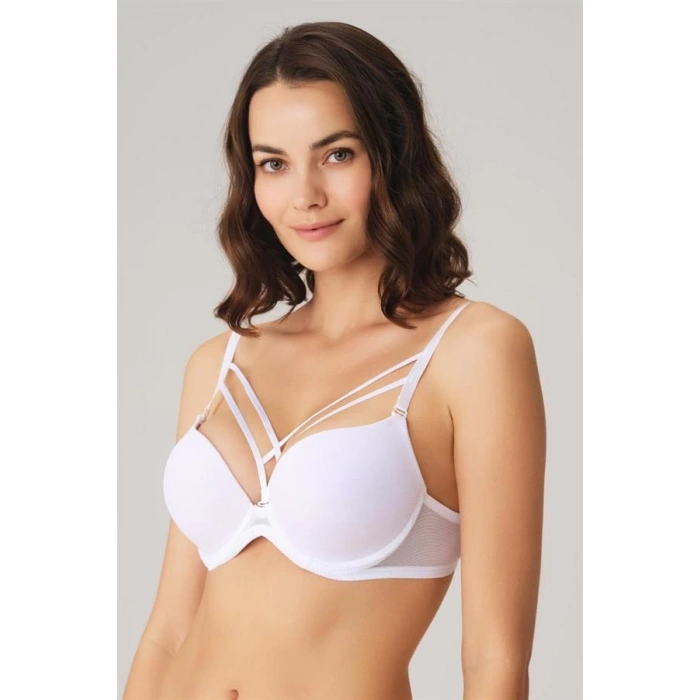 Kadın Balenli Destekli Dolgulu Askıları Çıkabilen Yaka Detaylı T-Shirt Sütyeni (3749)