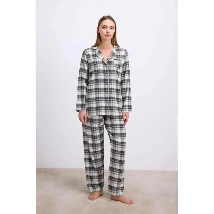 Kareli Flanel Görünümlü Uzun Kollu 2li Pijama Takımı