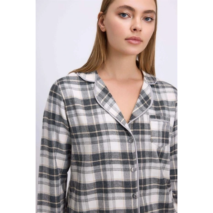 Kareli Flanel Görünümlü Uzun Kollu 2li Pijama Takımı