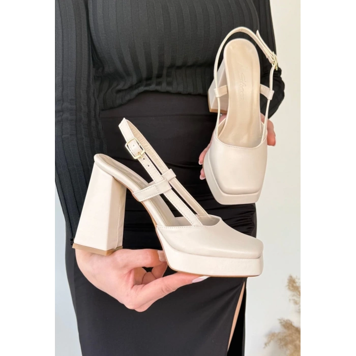 Mety Bej Cilt Topuklu Ayakkabı