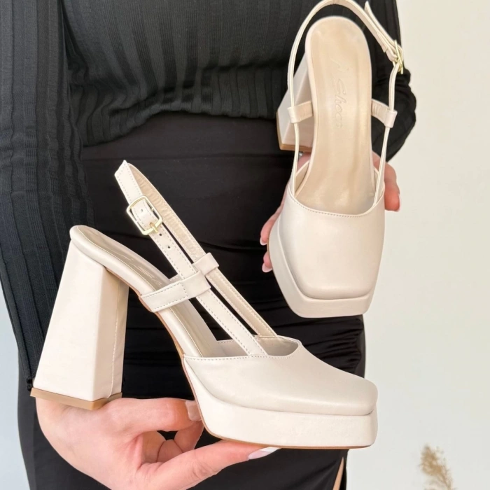 Mety Bej Cilt Topuklu Ayakkabı