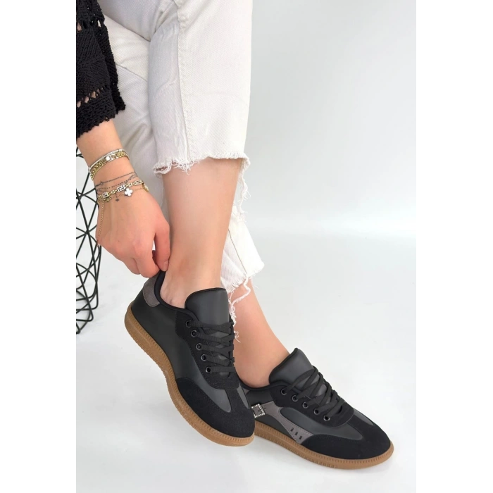 Mier Siyah Cilt Bağcıklı Spor Ayakkabı