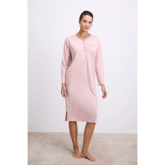 Modal Uzun Kollu Düğmeli Gecelik