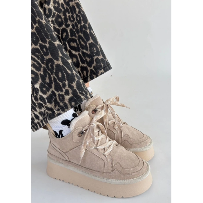 Muden Bej Süet Bağcıklı Bot