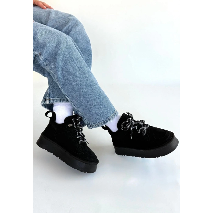 Muden Siyah Süet Bağcıklı Bot