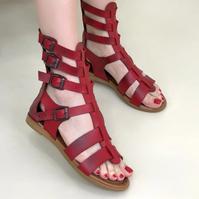 Nola Kırmızı Deri Kemerli Sandalet