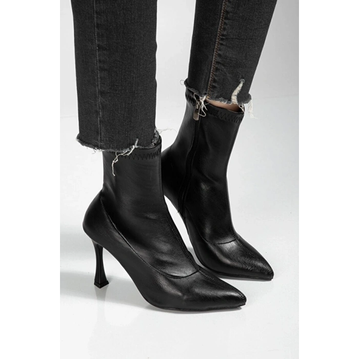 Orjen Siyah Cilt Streç Topuklu Bot