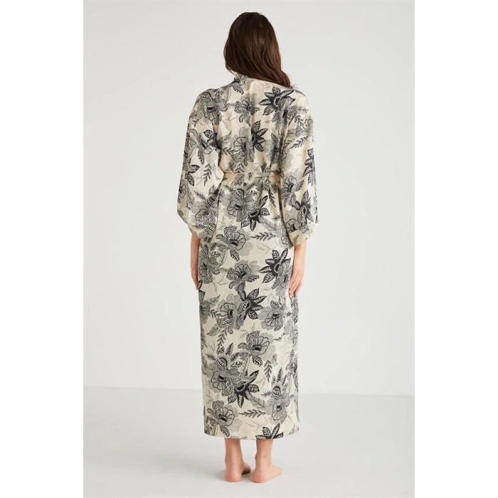 Penye Mood %100  Viskon Çiçek Desen 2li Sabahlık Gecelik Takımı