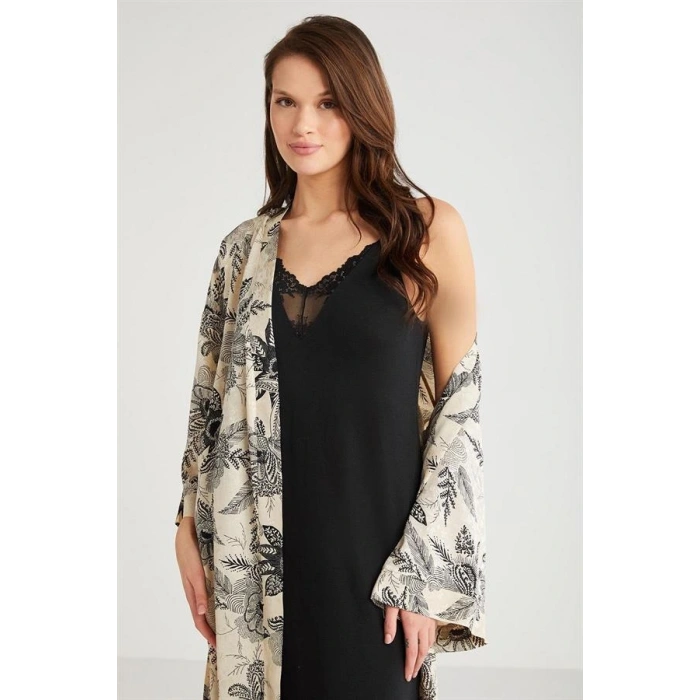 Penye Mood %100  Viskon Çiçek Desen 2li Sabahlık Gecelik Takımı