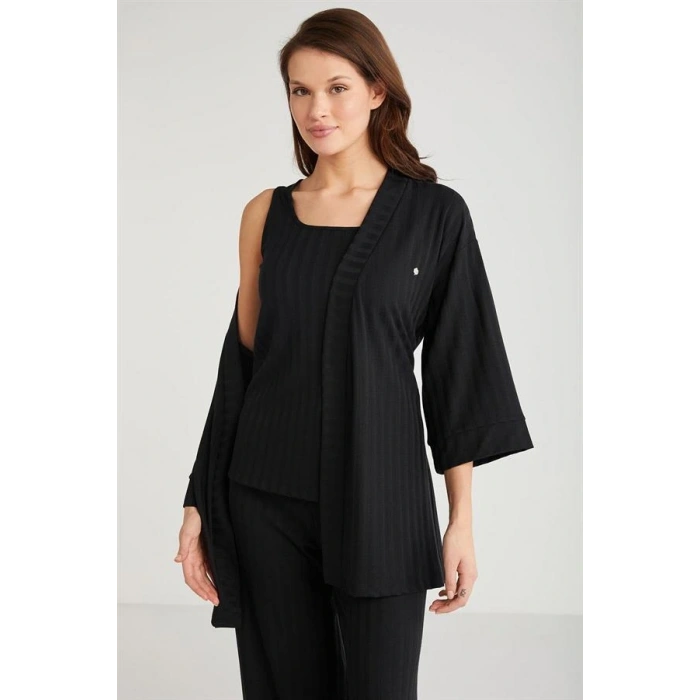 Penye Mood 3lü Kısa Kol Sabahlık Pijama Takımı