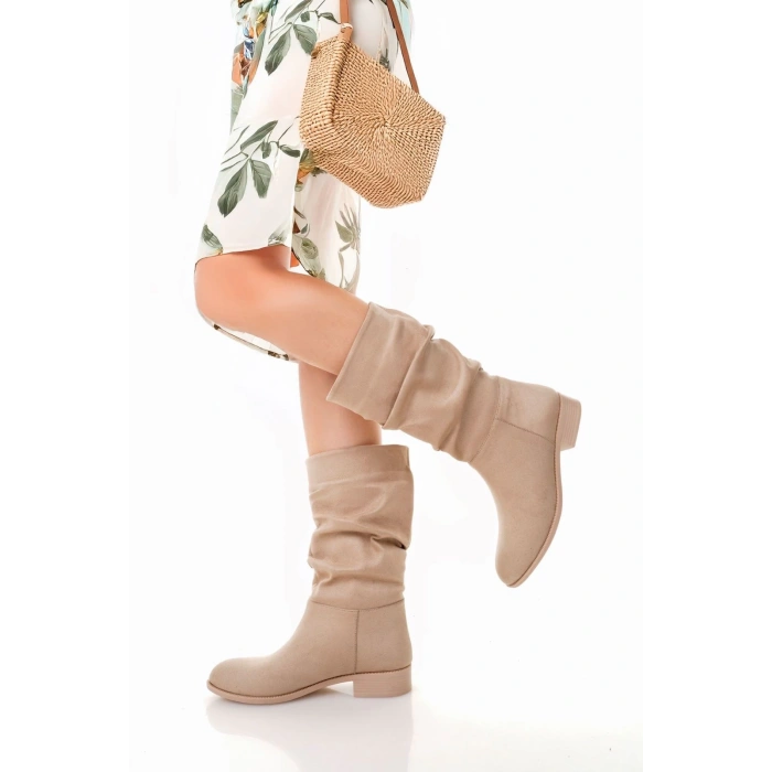 Pem Plod Bej Süet Çizme