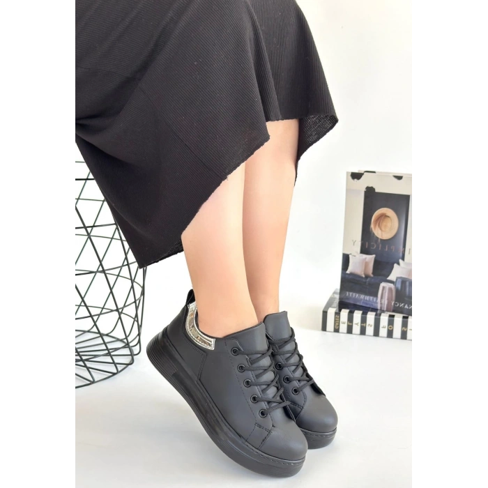 Sofio Siyah Cilt Bağcıklı Spor Ayakkabı