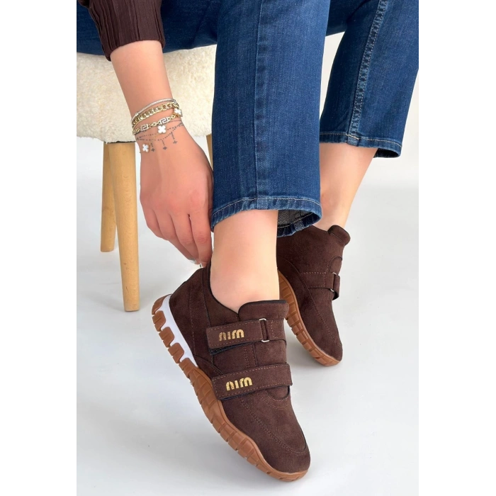 Tunga Kahverengi Süet Cırt Cırtlı Spor Ayakkabı