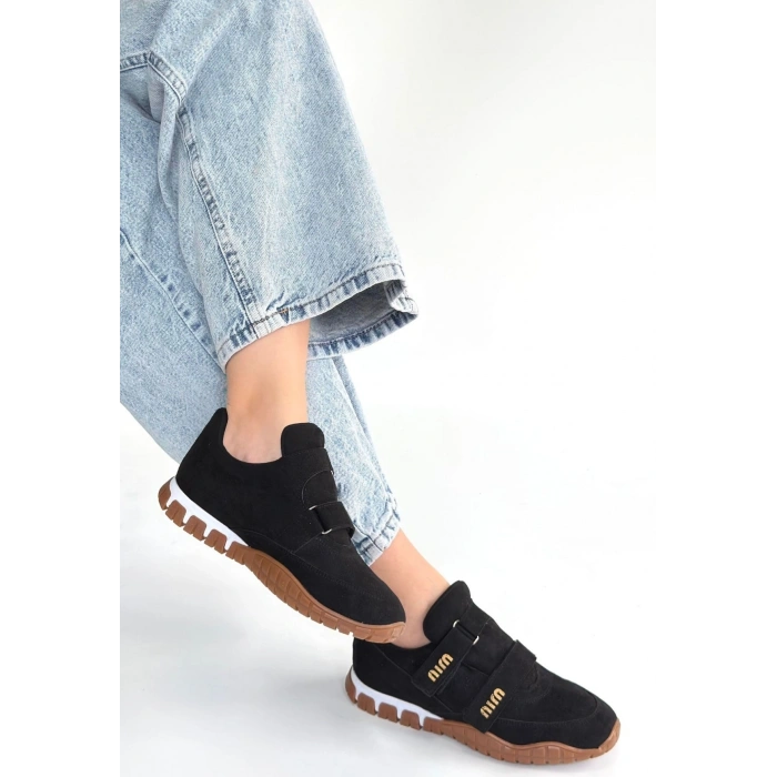 Tunga Siyah Süet Cırt Cırtlı Spor Ayakkabı