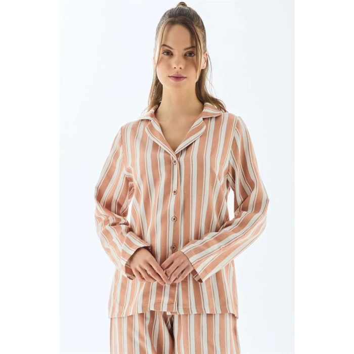 Viscose Çizgili Gömlek Pantolon Pijama Takımı