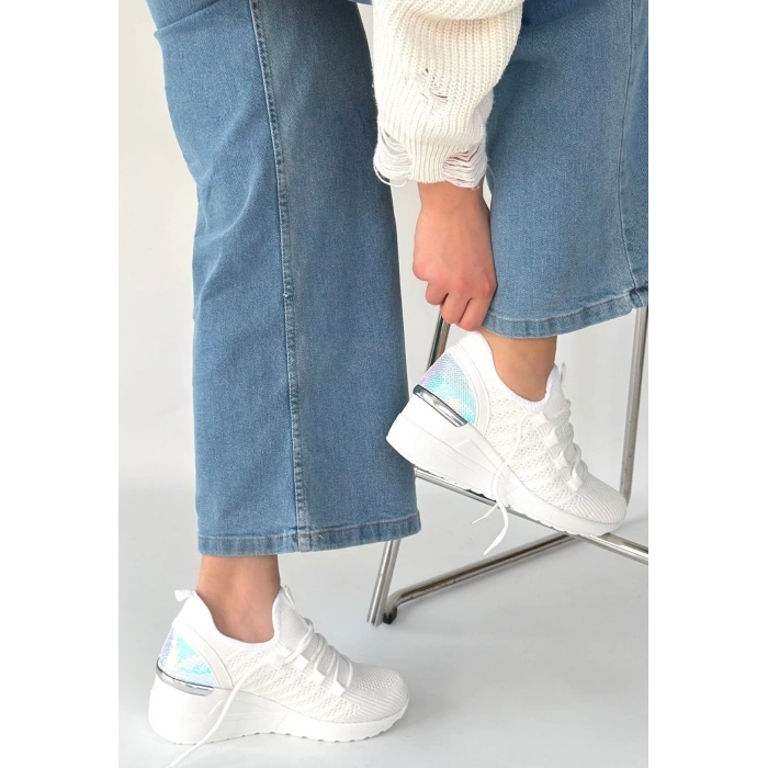 Weor Beyaz Triko Bağcıklı Spor Ayakkabı