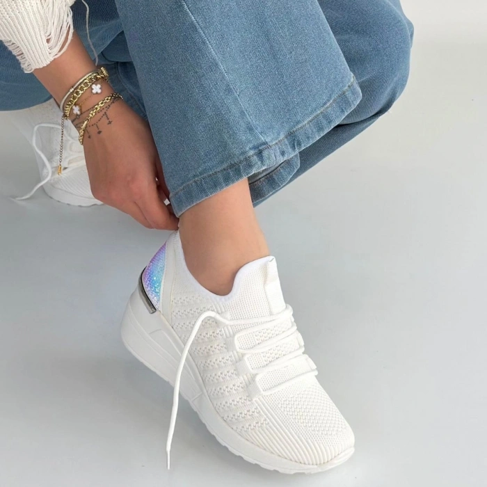 Weor Beyaz Triko Bağcıklı Spor Ayakkabı