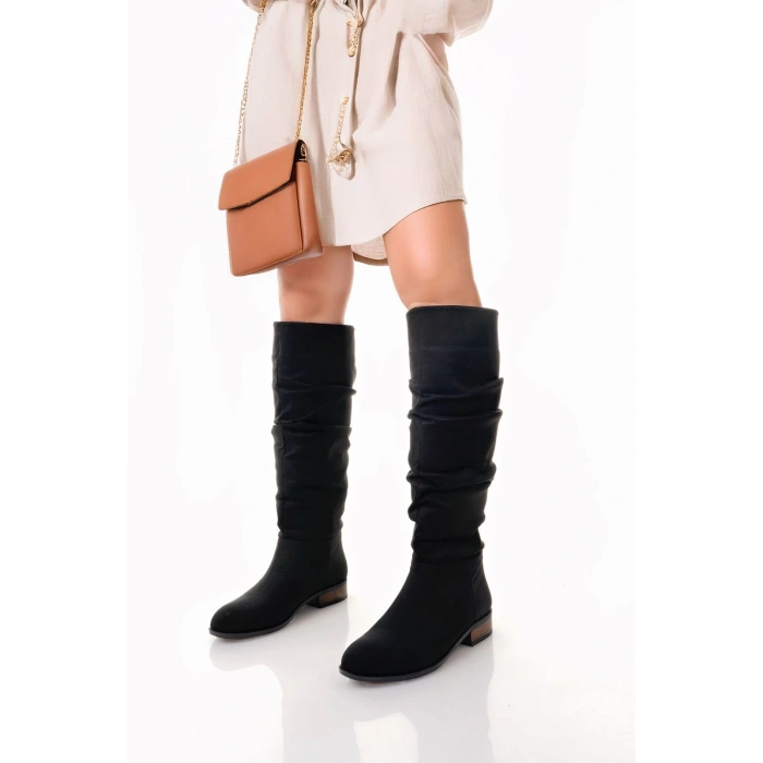 Pem Winda Siyah Süet Körüklü Çizme