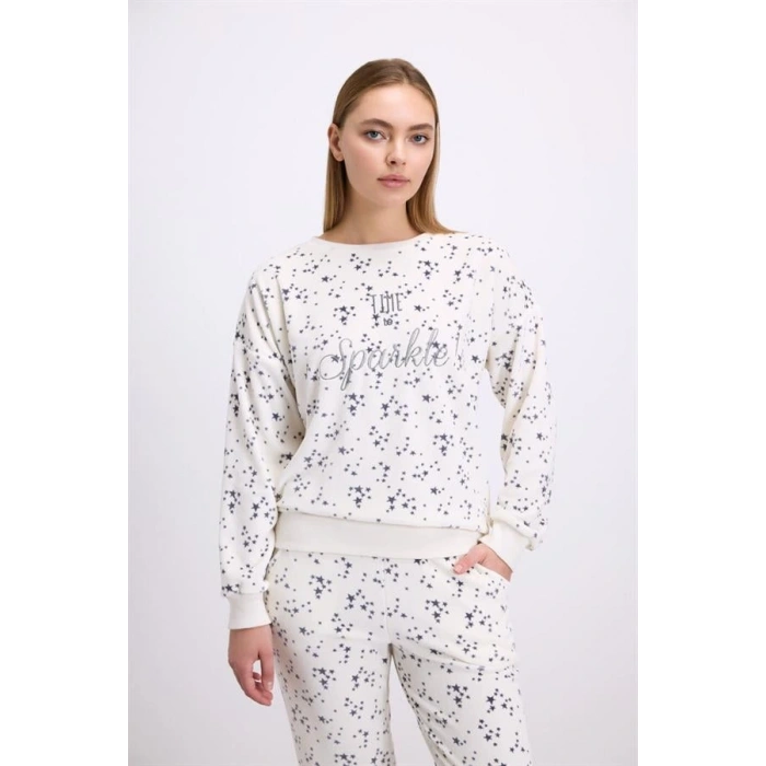 Yıldız Desenli Tencel Pamuklu 2li Pijama Takımı