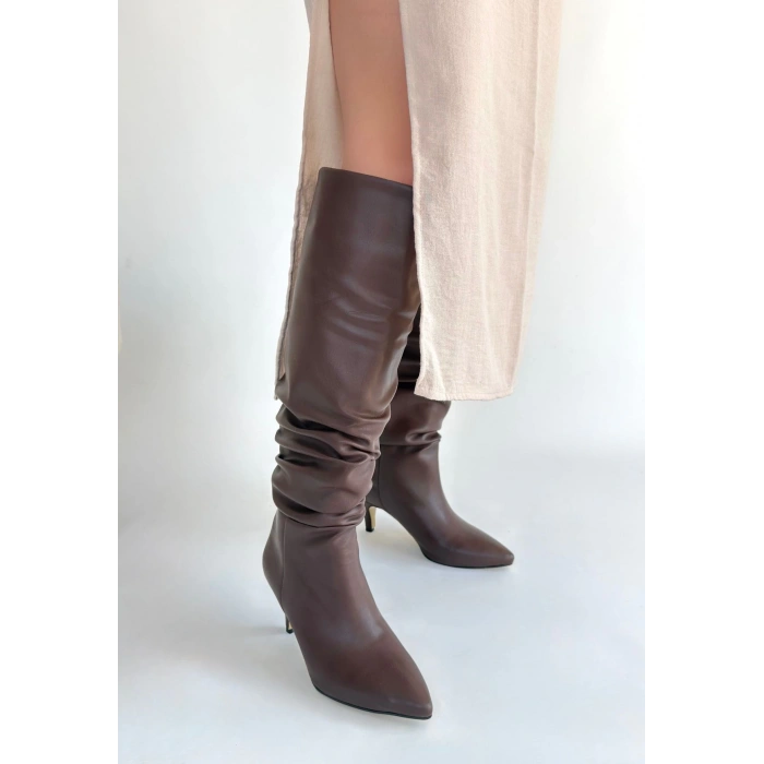 Zelya Kahverengi Cilt Topuklu Çizme
