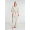 11215 Kadın Sabahlık Atlet Pantolon Takım 3lü Pamuklu Gecelik Set