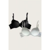 Beyaz-Siyah 2li Mikro Kumaş İçi Boş Balenli Günlük Desteksiz Sütyen