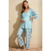 İp Askılı V Yaka Kadın Çiçek Desenli Yazlık Dantel Detaylı Hamile Pijama Takımı Sabahlık