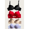 Siyah-Beyaz-Kırmızı-Ten 4lü Dolgulu Push Up Micro Balenli Günlük Tek Destekli Sütyen