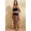 Kadın Saten Çiçek Baskılı Sabahlık Dantelli Atlet ve Pantolon Pijama 3lü Takım (5621)