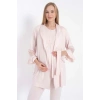 Kısa Kol Bisiklet Yaka Kadın Viskon Dantel Detaylı Hamile Pijama Takımı Sabahlık