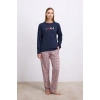 Rahat ve Şık %100 Pamuklu Uzun Kol Sweatshirt ve Ekose Pantolon Pijama Takımı