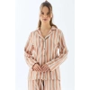 Viscose Çizgili Gömlek Pantolon Pijama Takımı