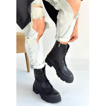 Allex Siyah Cilt Bağcıklı Bot