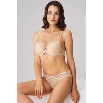 Balenli Destekli Dolgulu Yaka Detaylı Taşlı Dantelli Sütyen ve String Takım