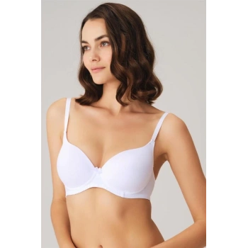 Beyaz Balenli Desteksiz Dolgusuz Askıları Çıkabilen Günlük Klasik T-Shirt Sütyeni