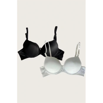 Beyaz-Siyah 2li Mikro Kumaş İçi Boş Balenli Günlük Desteksiz Sütyen