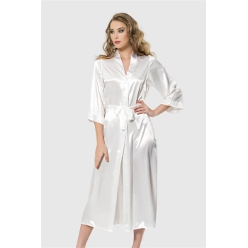 Ekru Uzun Saten Sabahlık