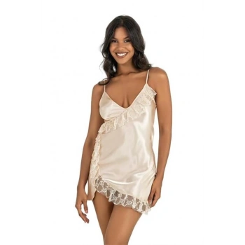 Fildişi Kısa Saten Gecelik 8229