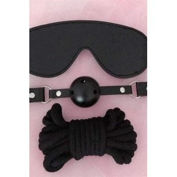 Gözlük Ağız Topu İp Üçlü Deri Harness Set