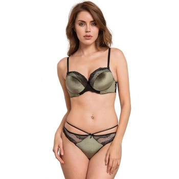 Kadife Balenli Destekli Dolgulu Askıları Çıkabilen Dantelli Sütyen ve String Takım