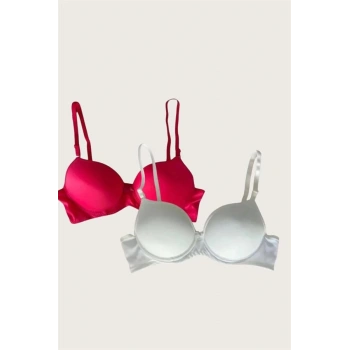 Kırmızı-Beyaz 2li Mikro Kumaş Push Up Dolgulu Balenli Günlük Destekli Sütyen