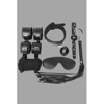 Kol Bacak İp Maske Kelepce Ağız Topu Kople Deri Set