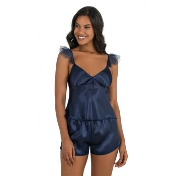 Lacivert Saten Şort Takımı 9212