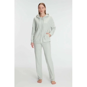 Pamuklu Homesuit Kapüşonlu Fermuarlı Ev Giyim Pijama Takımı