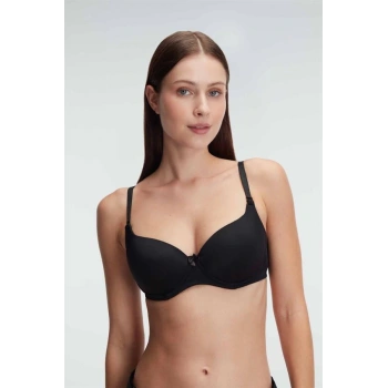 Siyah Balenli Desteksiz Dolgusuz Askıları Çıkabilen Günlük Klasik T-Shirt Sütyeni