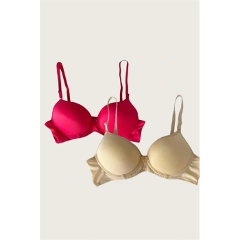 Ten-Kırmızı 2li Mikro Kumaş Push Up Dolgulu Balenli Günlük Destekli Sütyen
