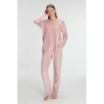 Uzun Kol V Yaka Sweatshirt ve Pantolon Takım Pijama Takımı