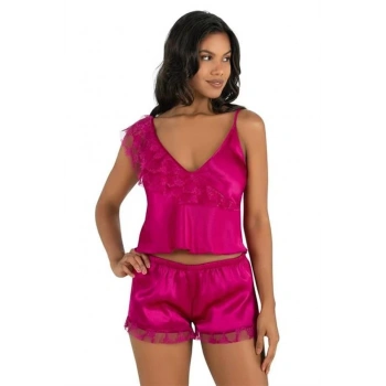 Vişne Saten Şort Takımı 9205